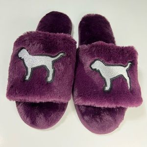 Victoria’s Secret Pink Slippers Purple Vegan Fur Size M 7-8 NEW